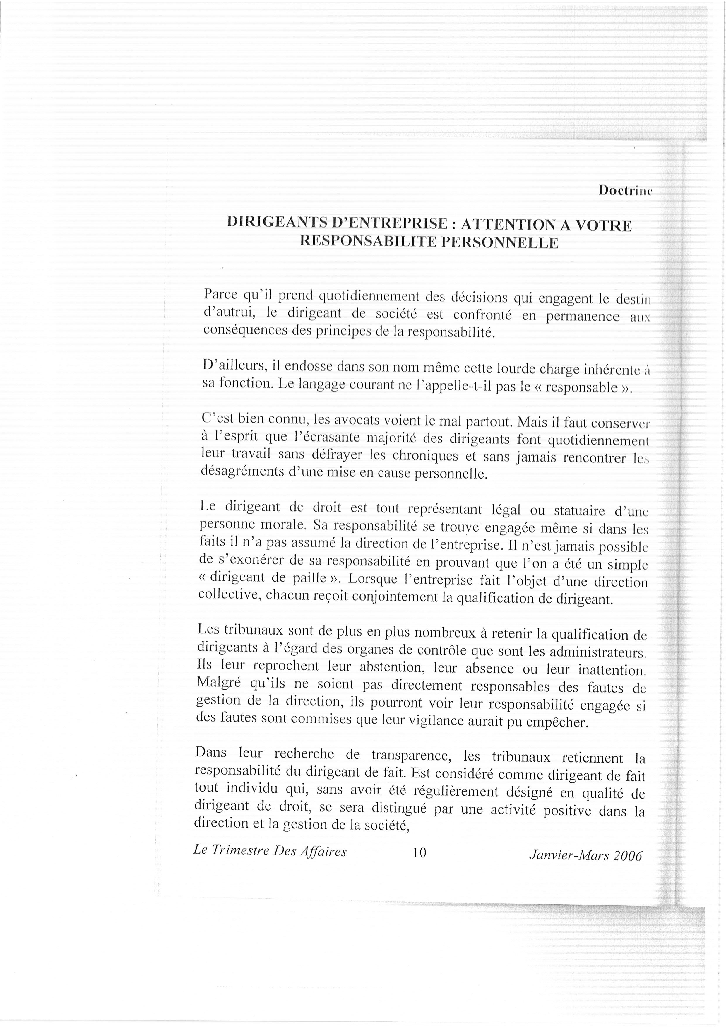 Dirigeant d'entreprise : attention à votre responsabilité personnelle