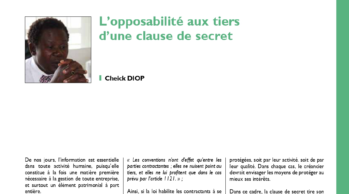 L'opposabilité aux tiers d'une clause de secret